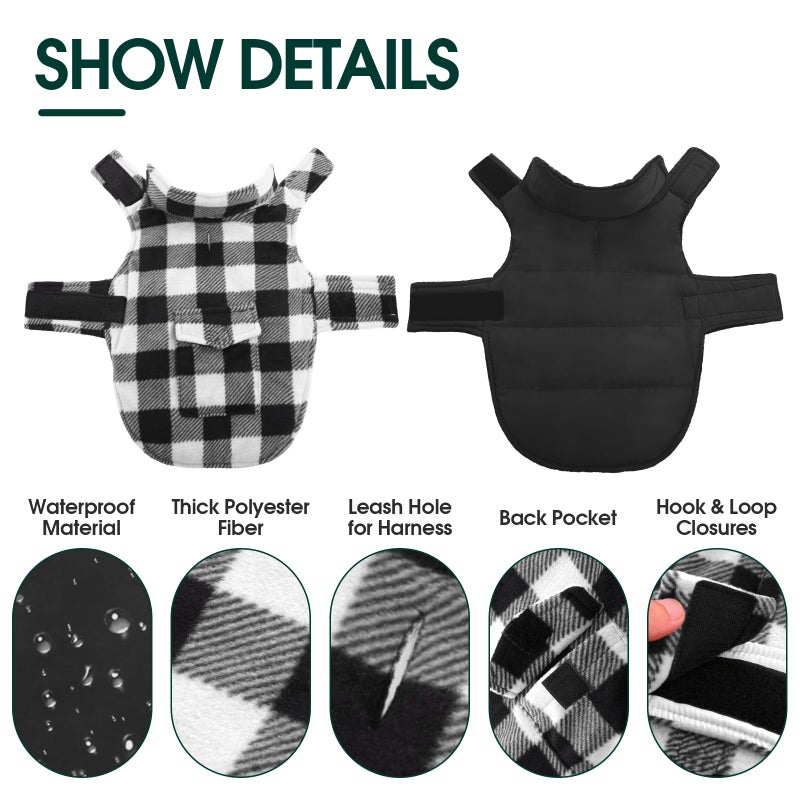 Kuoser Dog Winter Coat, Windproof Dog Fleece Jacket British Style Plaid Cold Weather Doggie Vest Coats, Reversible Cozy Warm Puppy Clothes Pet Apparel for Small Dogs XS - Image 3
